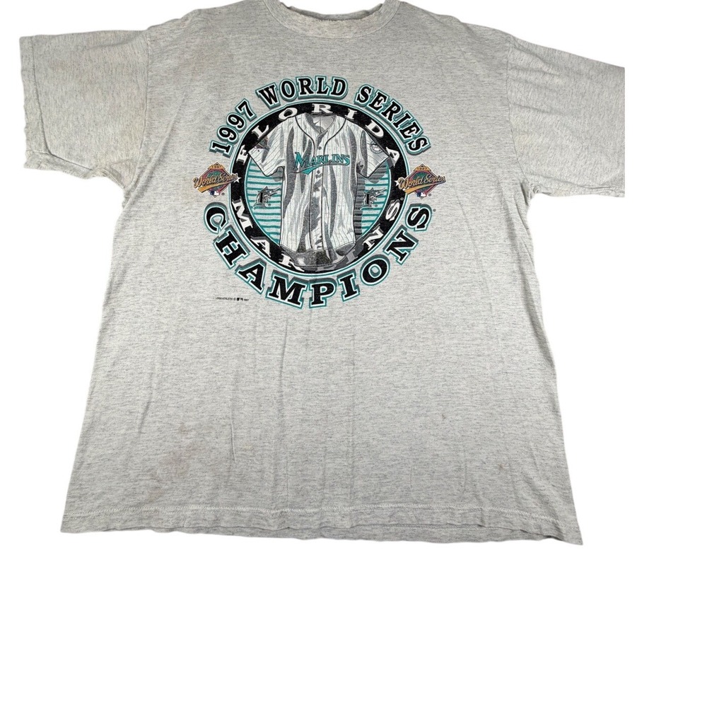 Florida Marlins World Series Champions Shirt Logo Athletic Gray XL Vintage 1997